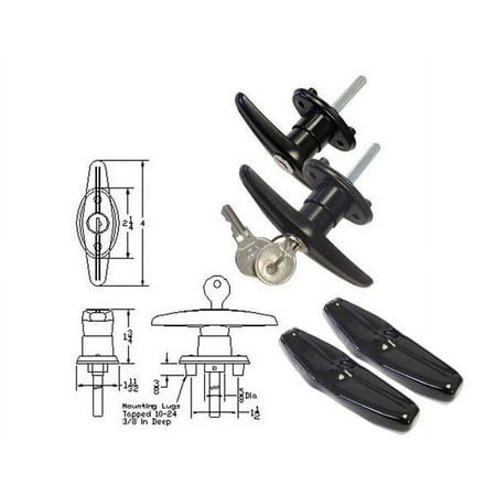 Truck Cap Locking T-Handles with Dust Covers - Pair Set, Pair of T-Handles By Gordon Glass Co
