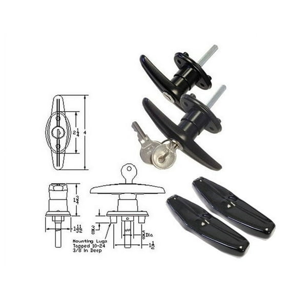 Truck Cap Locking T-Handles with Dust Covers - Pair Set, Pair of T-Handles By Gordon Glass Co