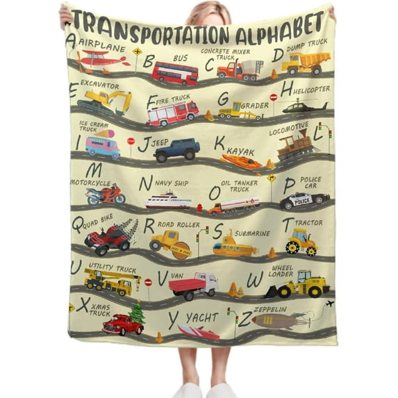 Truck Car Blanket Transport Alphabet Throw Blanket Gift for Girls Boys Kids Truck Lovers-Super Soft Flannel Blanket for Sofa Couch Camping Travel-Home Decor for All Seasons,30"x40"for Baby/Pets