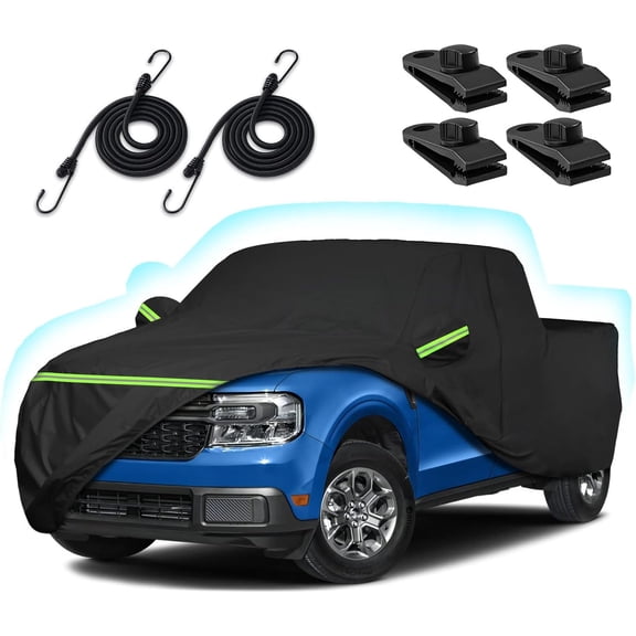 Truck Car Cover for 2021-2025 Ford Maverick, 210T Sun Rain UV Dust Snow Protection Waterproof 4.5 Feet Bed Pickup Covers with Zipper Door & Windproof Bands for Ford Maverick XL/XLT/Lariat-(Black)
