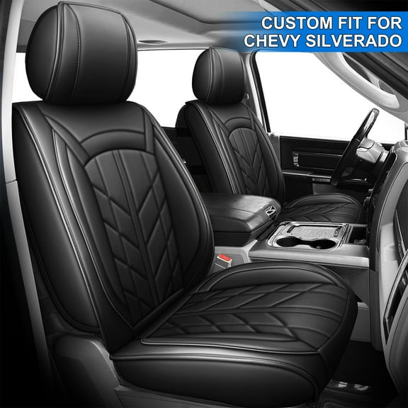 Car Seat Cover Customed For 2007-2024 GMC Sierra 1500 2500HD 3500HD Front & Rear Covers, Black