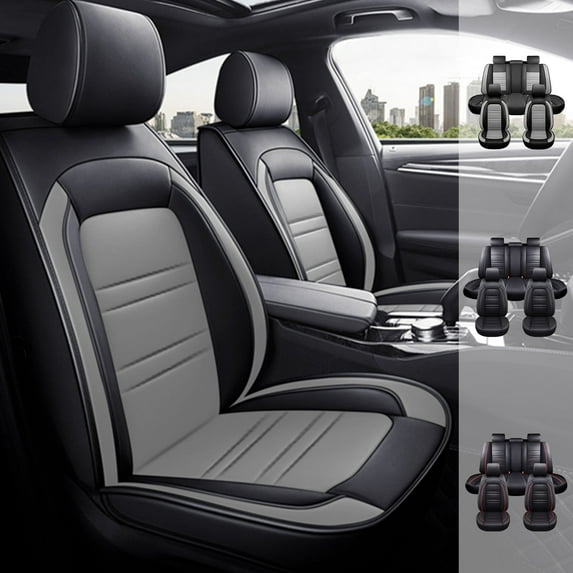 Truck Car Seat Covers For 2015-2023 Ford F150 Full Set Waterproof 5 Seats Full Set Pu Leather Auto Cushion Protector Black/Gray