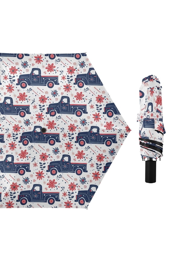 Truck Car in Flowers Compact Sun Umbrella Windproof Travel Umbrellas for Rain Strong Portable UV Protection
