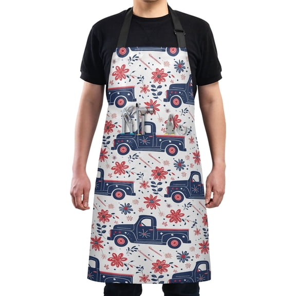 Truck Car in Flowers Kitchen Apron with 2 Pockets Adjustable waterproof Cooking Aprons for Women Men Chef