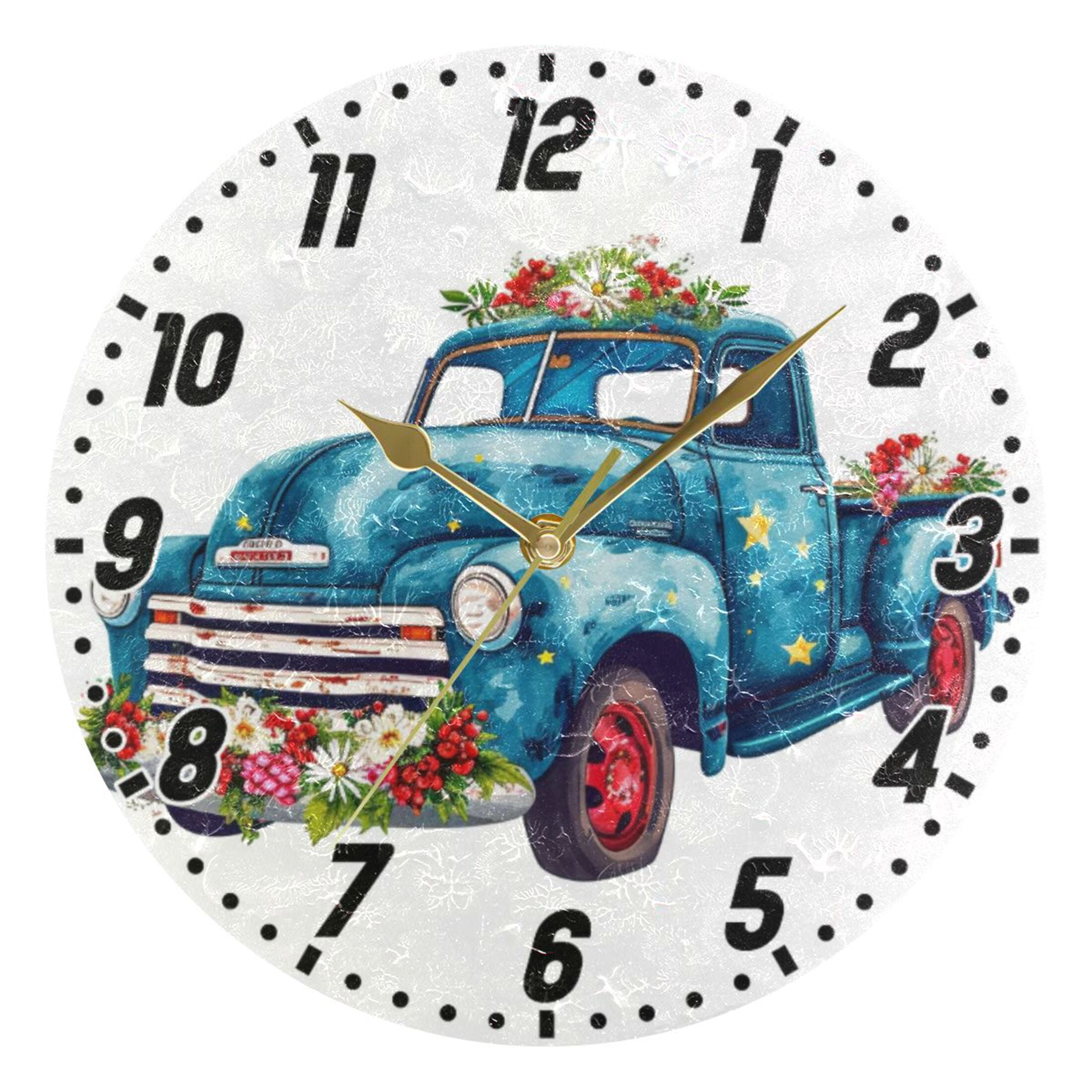 Lorry Clock Truck Car with Flower Wall Clock 9.8 inch Battery Operated Clocks Non ...