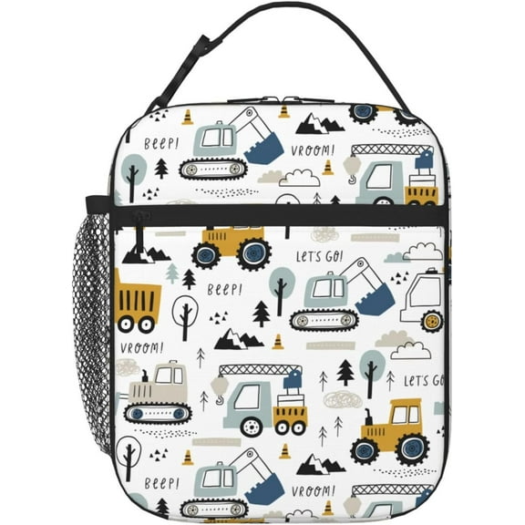 Truck Cars Insulated Lunch Bag Adult Lunch Box Cooler Bag with Front Pocket for Women Men