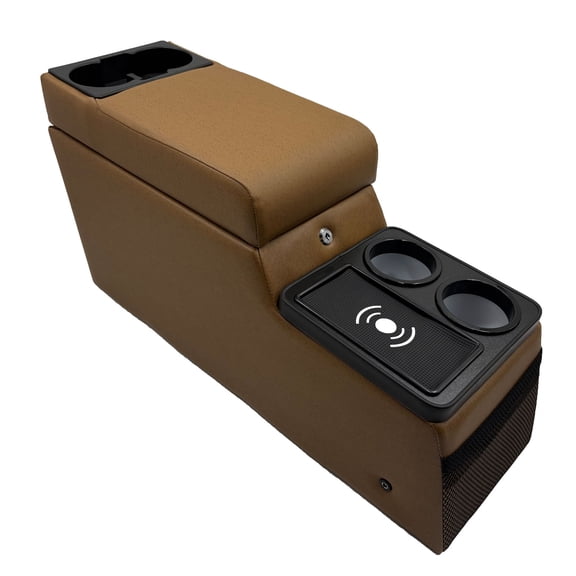 Truck Center Console Truck Seat/Bench Organizer with Wireless Charging and Holder Cups for Jeep CJ5 1976-1983,Jeep CJ7 1976-1986,Jeep Wrangler(YJ) 1987-1995 Brown