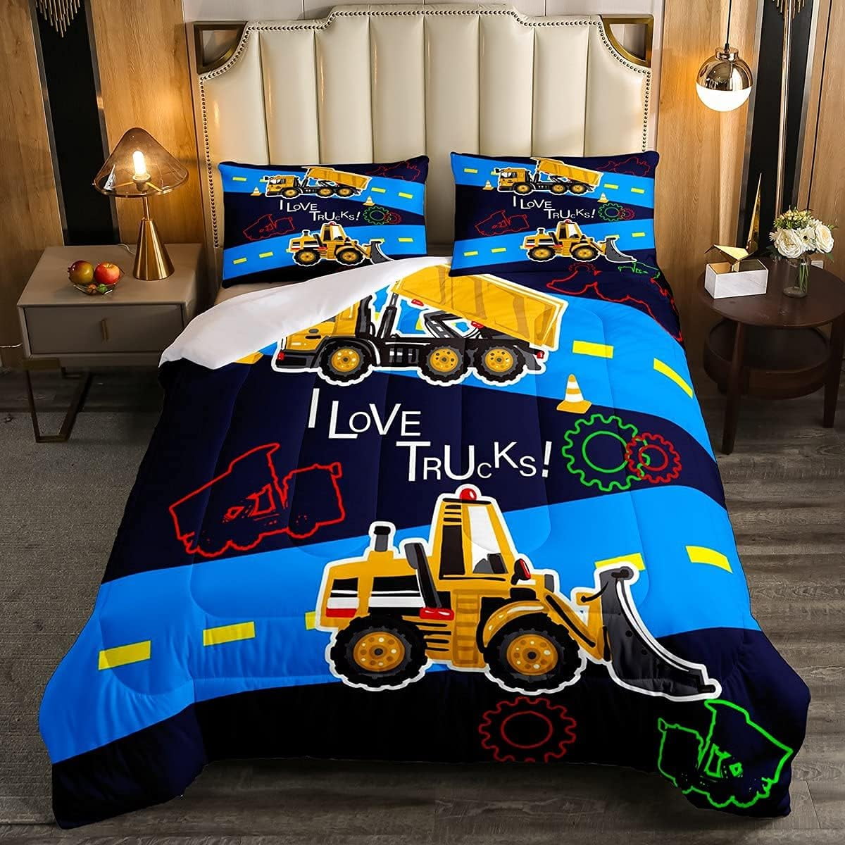 Truck Comforter Set Boys Full Down Comforter Kids Excavator Equipment