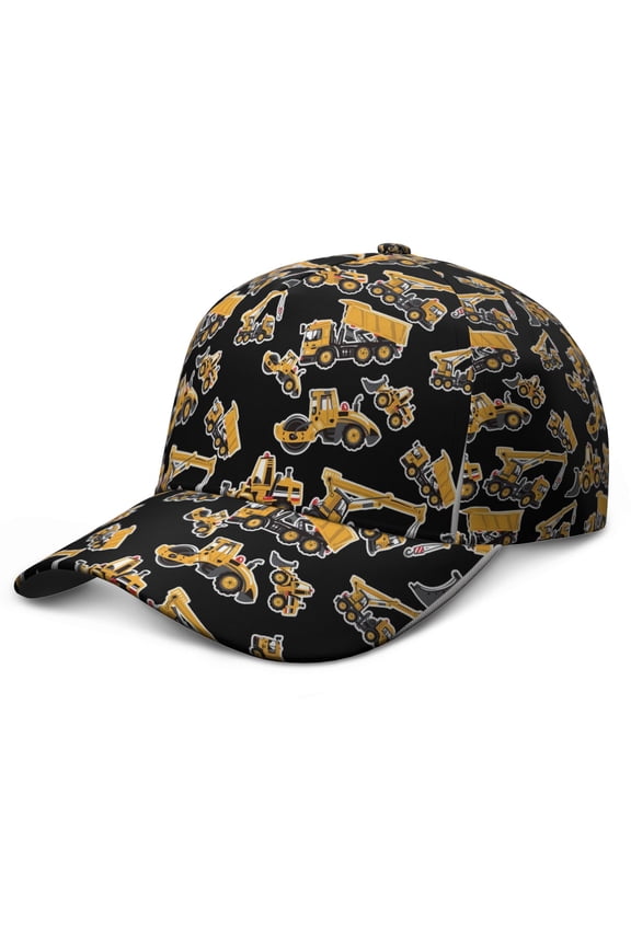 Truck Construction Vehicle Baseball Cap – Adjustable Dad Hat Featuring Cartoon Car and Fire Truck Design, Comfortable Snapback