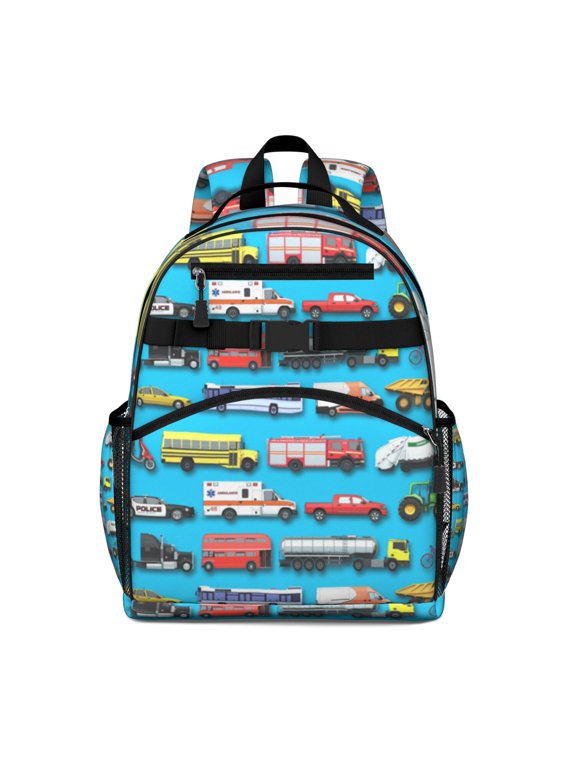 Truck Construction Vehicle Student Backpack Adjustable Shoulder Straps Chest Strap Lightweight Durable Bookbag