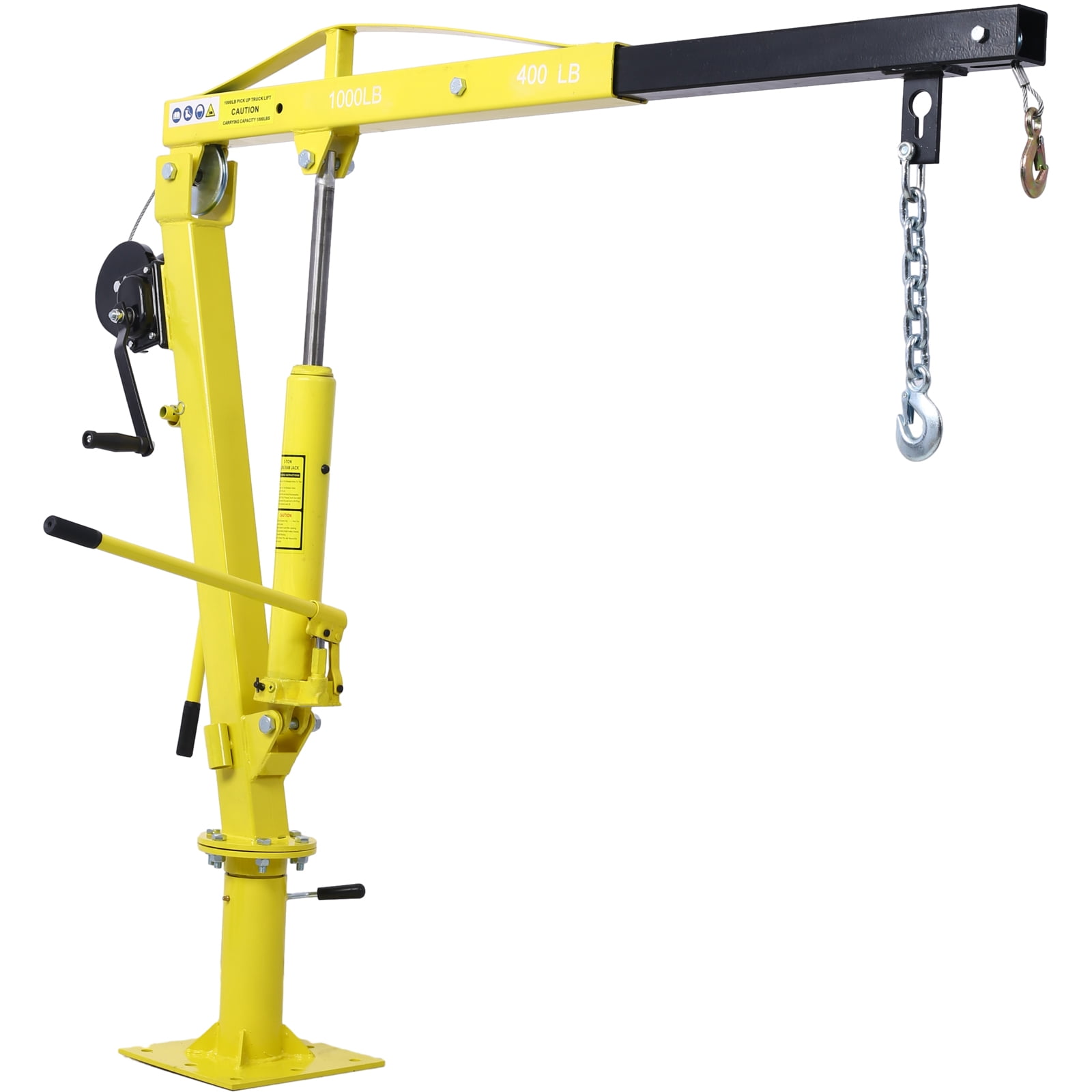 Truck Crane Heavy-Duty Hydraulic Pickup Truck Bed Hoist with Hand Winch, 360 Swivel Jib Crane, 44.5" to 59" Boom Extension, Portable Engine Lifting Hoist for Trailers & Garages 1000 LB