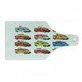 thumbnail image 1 of Truck Cutting Board, Ice Cream Doughnut Burgers Pizza Sushi Hotdog Colorful Food Truck Illustration, Decorative Tempered Glass Cutting and Serving Board, Wine Bottle Shape, Multicolor, by Ambesonne, 1 of 8
