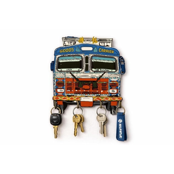 Truck Design Wooden Key Holder for Home | Decorative Wall Mounted Keychain Stand with 4 Hooks