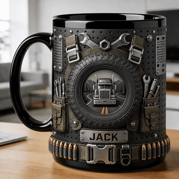 Truck Driver Accent Mug Custom Name Road Badge Tire Tool Pouch Gift for Dad