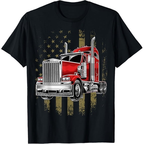 Image Lorry Coloruing Printable Truck Driver American Flag Trucker T-Shirt - Walmart.com