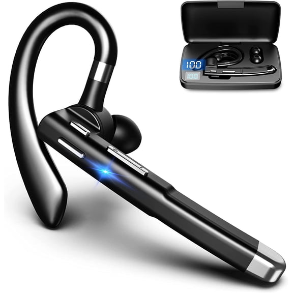 Truck Driver Bluetooth Headset for Cell Phones Wireless Earbuds with Earhooks Dual Microphone Single Earbud in Ear Hands Free Earpiece HD Phone Call Driving Business Meeting Office Android iOS
