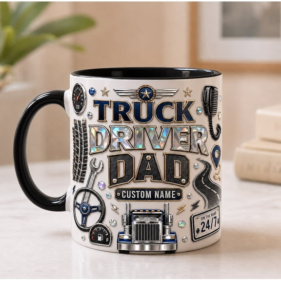 Truck Driver Dad Mug 3D Effect Custom Driver Dad Name Mug for Father’s Day