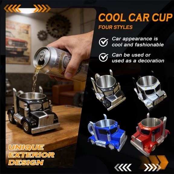 Truck Driver Gift Coffee Mug, Insulated Stainless Steel Cup with Resin Truck Model, Travel Cup for Men, Birthday Father's Day Idea (Red)