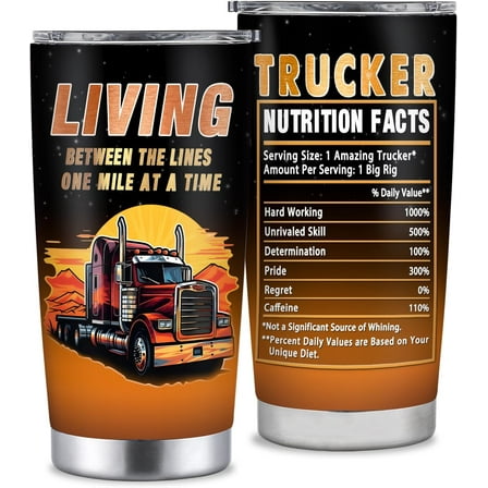 Truck Driver Gifts for Men, Best Appreciation Week Gift for Truck Driver, Cool 20oz Trucker Stainless Steel Tumbler With Lid, Funny Trucker Gift for Birthday Christmas Fathers Day