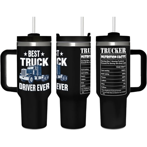 Truck Driver Gifts Vacuum Insulated Tumbler 40 oz (1200 ml) for Men Women, Car Coffee Cup Mug with Handle Straw for Driver Birthday Gift (Print in USA)