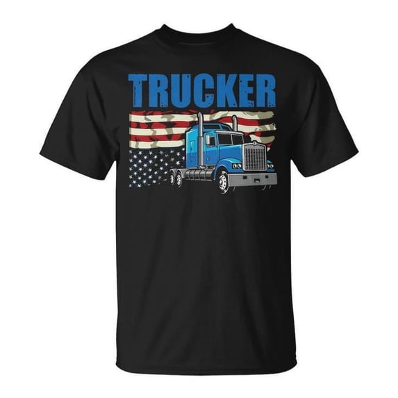 Truck Driver Graphic Tee for Adults Unisex Cotton Comfortable Casual Wear Featuring USA Flag Design Perfect for Truckers and Patriotic Enthusiasts, Size 4XL, Color Black