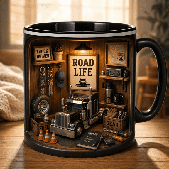 Truck Driver Mug 3D Effect Road Life Coffee Cup for Trucker Gifts