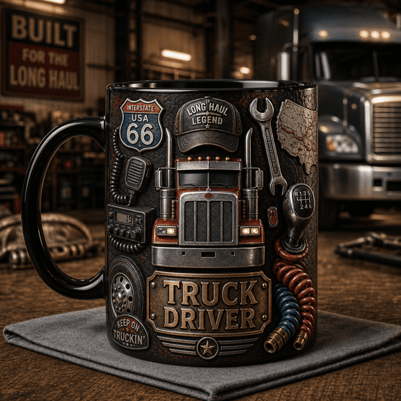 Truck Driver Mug Custom Coffee Cup for Long Haul Drivers, CDL Gift for Truckers