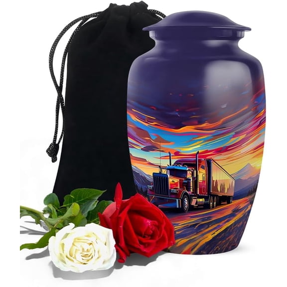 Truck Driver Sunset Urn, Cremation Urns For Ashes Adult Male, Semi Truck Tribute Urn For Human Ashes, Decorative Memorial Urns For Men Cremation, Size 6 Inch 1 Pcs