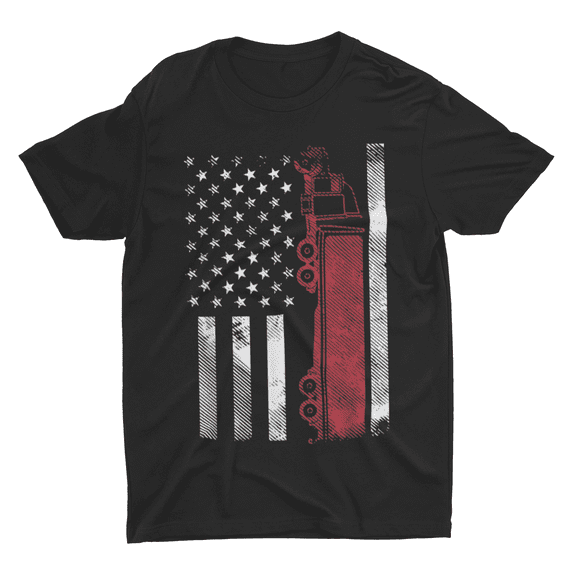 Truck Driver Trucker Line American Flag Trucker T-Shirt