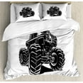 thumbnail image 1 of Truck Duvet Cover Set Queen Size, Modified Automobile Monochrome Sketch Pattern Monster Pickup Truck Off Road Vehicle, Decorative 3 Piece Bedding Set with 2 Pillow Shams, Black White, by Ambesonne, 1 of 3