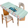 thumbnail image 1 of Truck Easter Table Cloths for 8 Foot Rectangle Tables, Spring Floral Eggs Gnomes Wooden Patio Waterproof Elastic Fitted Tablecloths, Washable Rectangular Table Cover for Camping, 1 of 8