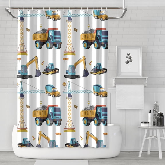 Truck & Excavator Shower Curtain - Premium 72" x 72" Waterproof Polyester Bathroom Drapes with Cartoon Construction Theme, Machine Washable & Fade-Resistant