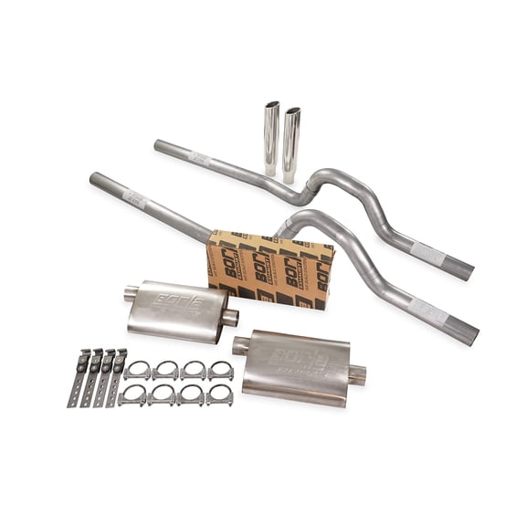 Truck Exhaust Kits - Shop Line Dual Exhaust System 2.5 inch Aluminized Borla Pro XS Mufflers Rear Exit Polished Rolled Edge Clamp On Tips Fits 73 to 79 Ford F-Series