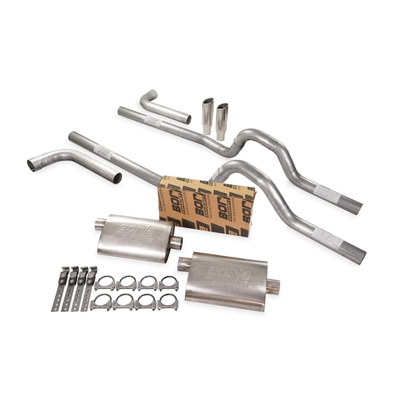 Truck Exhaust Kits - Shop Line Dual Exhaust System 2.5 inch Aluminized Borla Pro XS Mufflers Side Exit Polished Rolled Edge Clamp On Tips Fits 62 to 66 Ford F-Series
