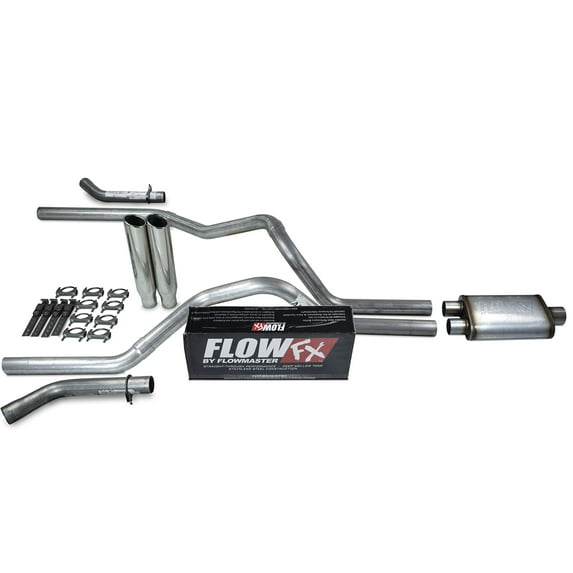 Truck Exhaust Kits - Shop Line Dual Exhaust Sytem 2.5 inch Aluminized Pipe Flowmaster Flow FX Muffler Polished Rolled Tips With Corner Exit Adapters