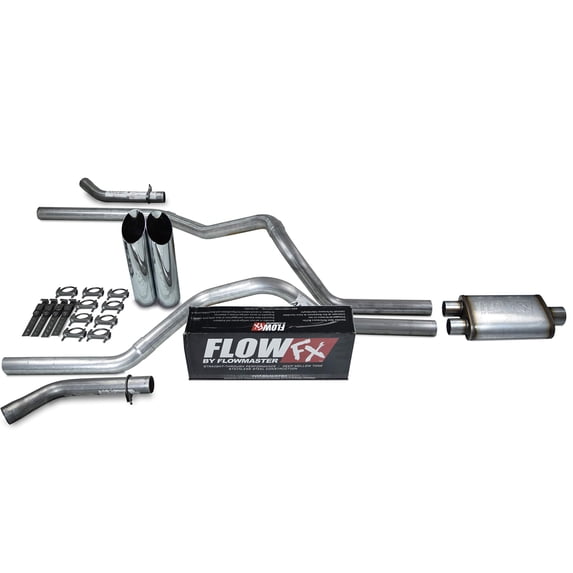 Truck Exhaust Kits - Shop Line Dual Exhaust Sytem 2.5 inch Aluminized Pipe Flowmaster Flow FX Muffler Polished Rolled Tips With Corner Exit Adapters