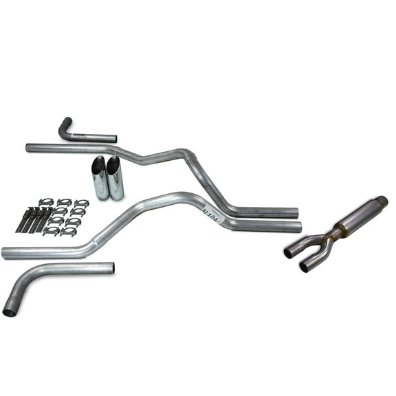 Truck Exhaust Kits - Shop Line Dual Exhaust Sytem 2.5 inch Aluminized Pipe Glasspack Chrome Tips With Side Exit Adapters