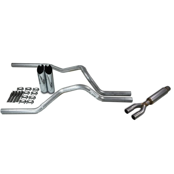 Truck Exhaust Kits - Shop Line Dual Exhaust Sytem 2.5 inch Aluminized Pipe Glasspack Chrome Tips