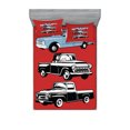 thumbnail image 1 of Truck Fitted Sheet & Pillow Sham Set, Vintage Pickup Vehicle Designs on Abstract Ruby Background Inner City Transport, Decorative 6 Piece Bedding Decor Set, Queen, Ruby Blue White, by Ambesonne, 1 of 3