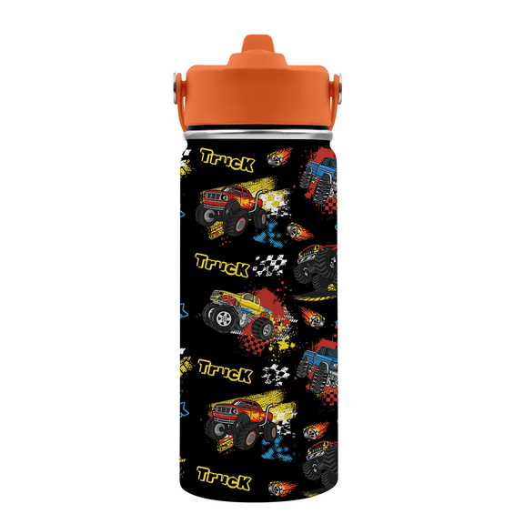 JOPJOLIW Truck Gifts for Boys - 16oz Boys Truck Water Bottle with Straw Lid, Stainless Steel Bottle, Leak Proof, BPA-Free, Sport Water Bottles for Kids, School, Monster Trucks Lovers Birthday Gifts C