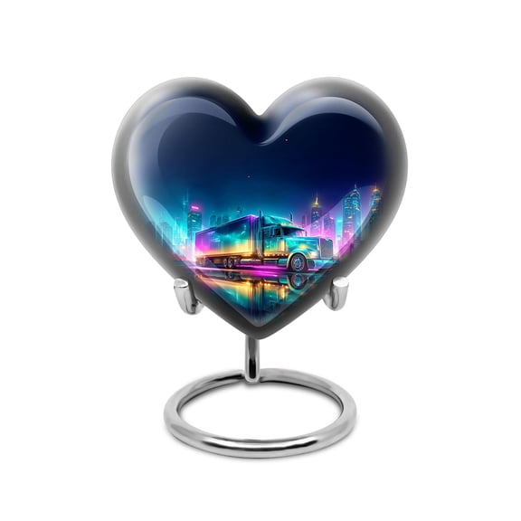Truck Heart Cremation Urn, Decorative Memorial Box for Human Ashes Adult Female, Elegant Burial Keepsake Gift - 3Inch - Small/Mini Size - Single 1Pcs