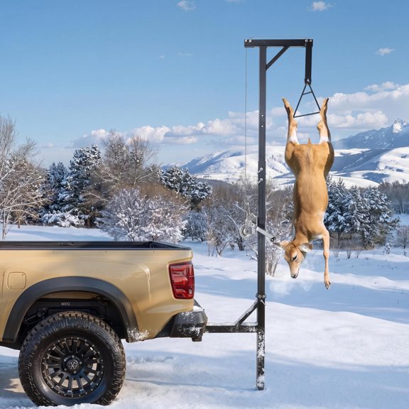 Truck Hitch Game Hoist Kit with Winch and Adjustable Boom, 360 Degree Swivel Shaft Hunting Accessory for Field Dressing