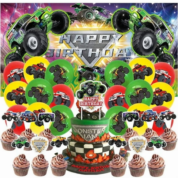 Truck Latex Balloons Party Supplies Decor Banner Backdrop Kit Birthday Decorations