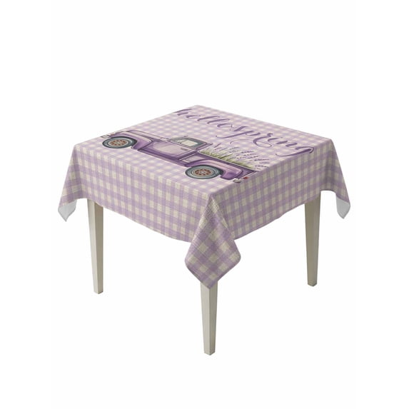 Truck Lavenders Table Cloth, Waterproof Tablecloth for Square Tables, Purple Buffalo Plaid Farmhouse Reusable Washable Fabric Table Cover for Restaurant Kitchen Dining Tables 60"x60"