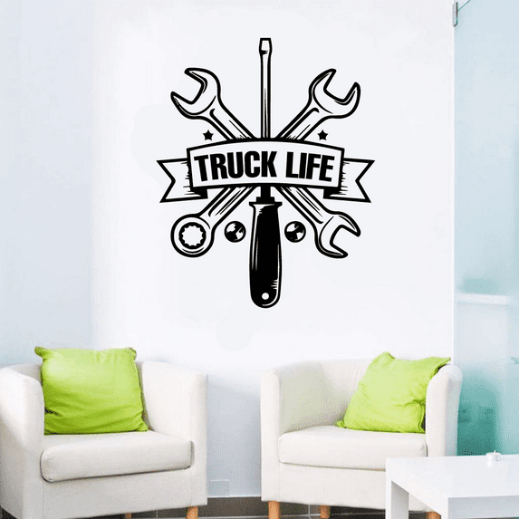 Truck Life - Truck Driver Life Quotes Mechanical Tools Trucks Silhouette Vinyl Wall Art Sticker Decal Home Kids Room Trucking Room Boys Room Wall Décoration Design Décor Decal Size (22x30 inch)
