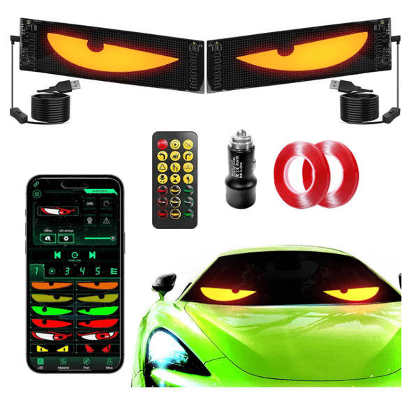Truck Multi-Light Demon Eyes 2-Pc 23.4'x4.7' Full-Color LED Truck Windshield Lights, Programmable LED Display for Christmas Halloween Parties Advertising Decorations