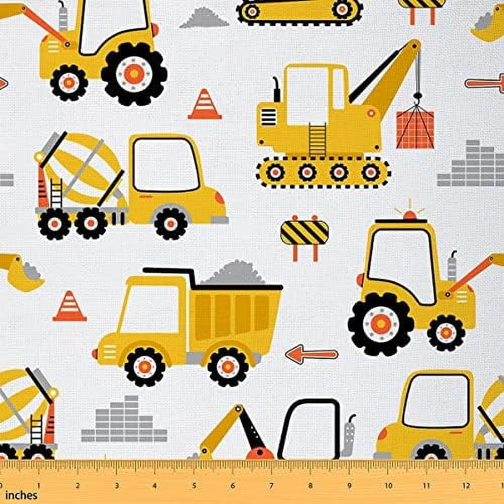 Truck Outdoor Fabric by The Yard Cartoon Crane Construction Vehicle