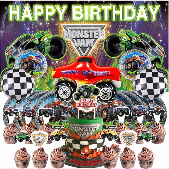 Truck Party Supplies Decor Tableware Backdrop Banner Cake Topper Balloons Birthday Decorations