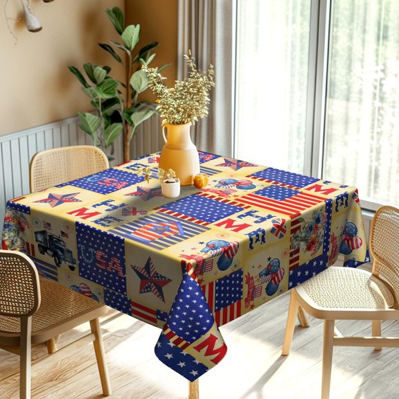 Truck Plaid Tablecloth, Thanksgiving Table Cover, American Flag Outdoor Tablecloth,4th of July Square Table Cloth, Waterproof Tablecloths Stainproof for Party Kitchen Decoration 52×52in