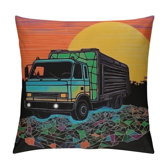 Truck Retro Vintage Waste Recycle Trash Collector Throw Pillow, Multicolor